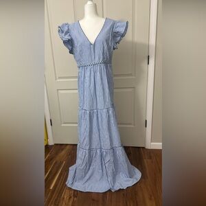 Blue and White Striped Maxi Dress